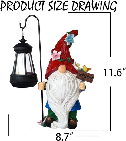 Solar Garden Gnomes Statue with Succulent and 4 LED Lights - Solar Lantern Gnomes Decorations for Yard Outdoor gnome Decorations for Garden, Patio Gnome Gifts for Mom