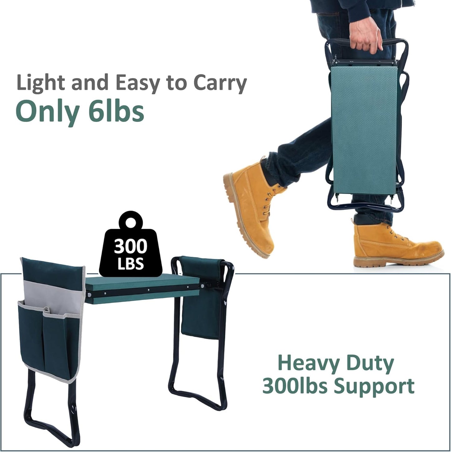 TRY & DO Garden Kneeler and Seat, Folding Gardening Stool with Tool Pouch and Kneeling Pad, Heavy Duty Garden Bench Chair for Kneeling and Sitting