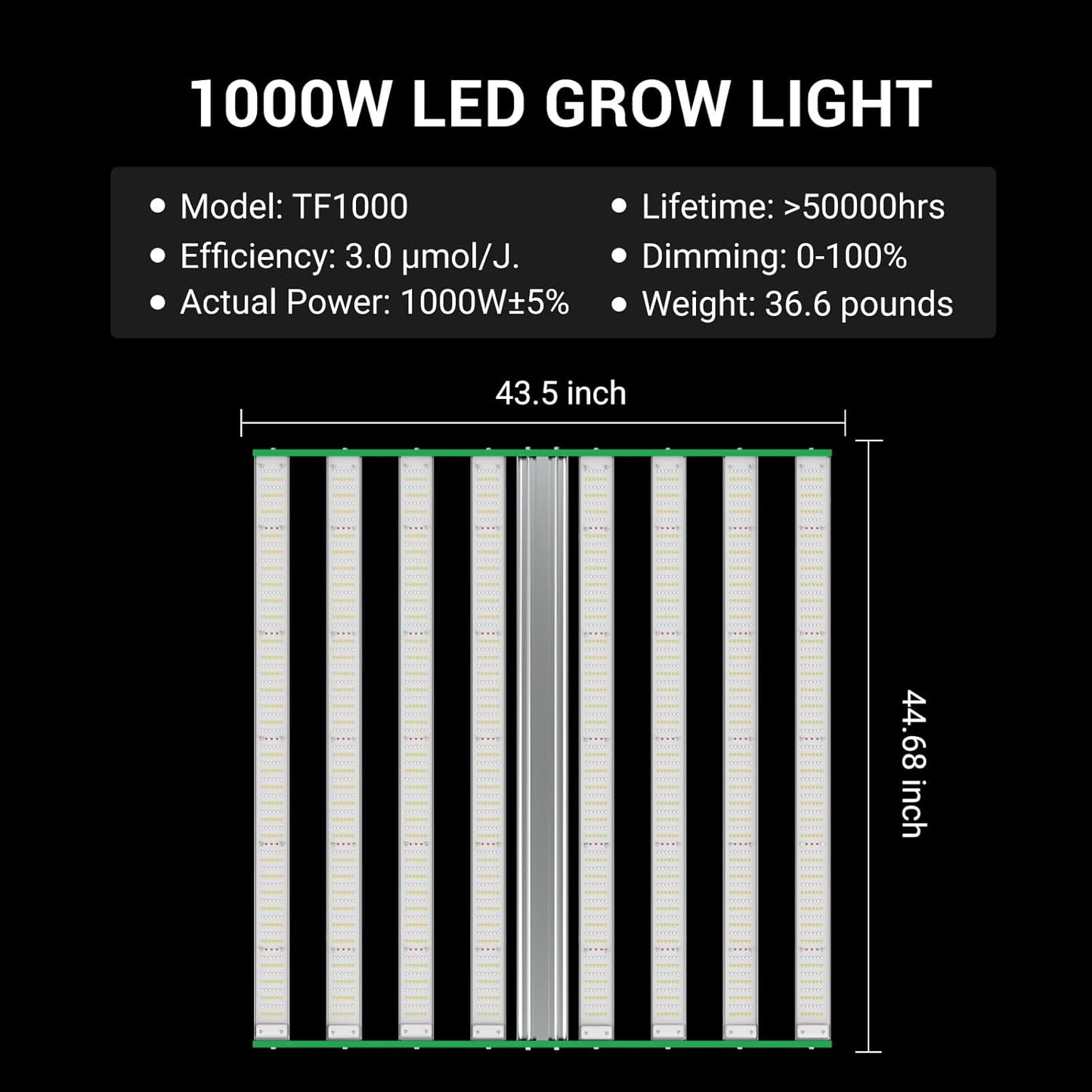 RDJ Bouns 1000W LED Grow Light Coverage 5x5 or 6x6 Tent with 8 Bar Style Grow Lights, 3408 LED Beads, Daisy Chain Dimmable, High Brightness Perfect Commercial Grow Quality Indoors Plants