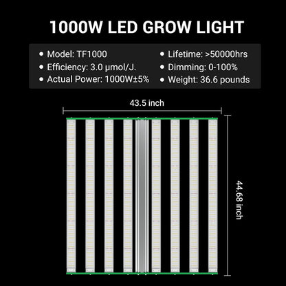 RDJ Bouns 1000W LED Grow Light Coverage 5x5 or 6x6 Tent with 8 Bar Style Grow Lights, 3408 LED Beads, Daisy Chain Dimmable, High Brightness Perfect Commercial Grow Quality Indoors Plants