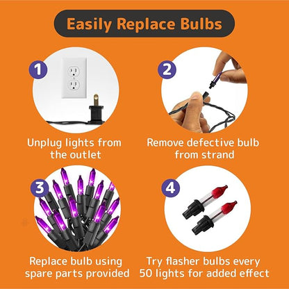 PREXTEX 100 Count Purple Halloween Lights - 20 ft Fairy String Lights with Black Wire - Violet Indoor and Outdoor Mini Light for Halloween Parties, Christmas Holiday Decorations, Fences and Patios