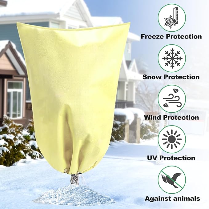 2 Pack Winter Plant Covers Freeze Protection, 47.2" X 70.8" Frost Cloths for Outdoor Plants with Zipper Drawstring, Tree Covers for Winter Cold Weather Plant Covers Bags Shrubs Trees Jacket