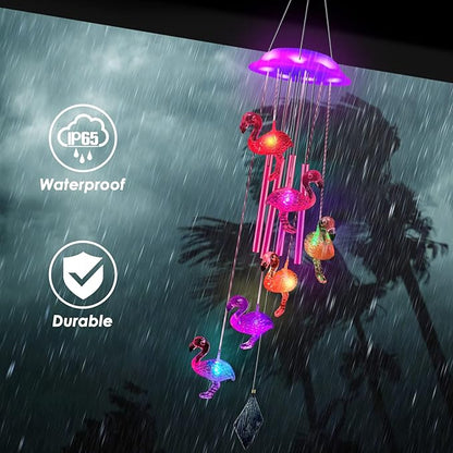 Solar Flamingo Wind Chimes, Flamingo Gifts for Women/mom/her, Glowing Top Changing Colors LED Wind Chimes for Outside, Outdoor Decoration Light for Garden Yard(Pink)