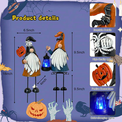 HONGLAND Halloween Decorations Outdoor Solar Gnomes with LED Lantern, Gnomes Metal Yard Art Halloween Outdoor Decor Patio Holiday Gardening Gifts for Mom Women