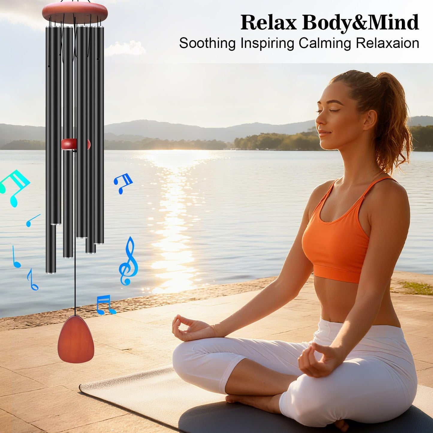 Large Wind Chimes for Outside Deep Tone, Soothing Melodic Memorial Sympathy Wind Chime, Suitable Outdoor Garden Decor, Gift for Mom Women Neighbors (Black Wind Chime -46 in)