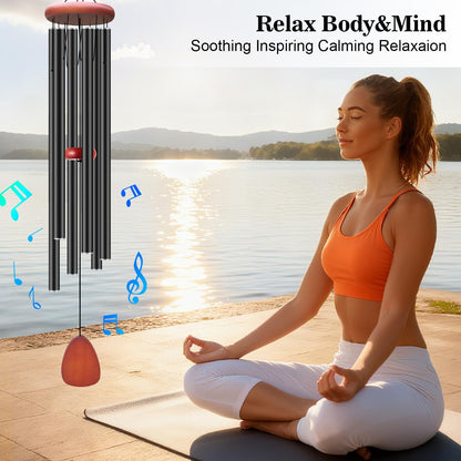 Large Wind Chimes for Outside Deep Tone, Soothing Melodic Memorial Sympathy Wind Chime, Suitable Outdoor Garden Decor, Gift for Mom Women Neighbors (Black Wind Chime -46 in)