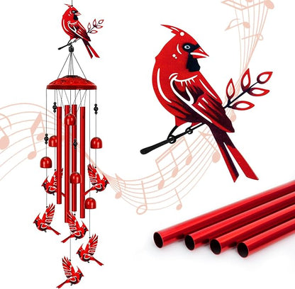 Cardinal Wind Chimes for Outside, Large Cardinal Garden Decor Bird Wind Chime, Memorial Cardinal Gifts for Women, 40" Outdoor Windchimes for Lawn, Porch, Patio, Yard, Christmas