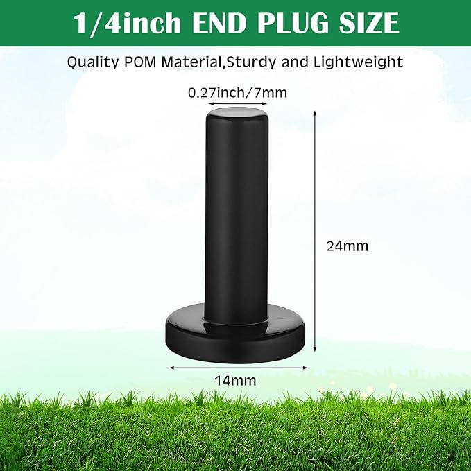 30 Pcs 1/4" Drip Irrigation Tee Connectors for Tube Quick Connect Parts Fittings for 1/4 Inch(6.35mm) Irrigation Tubing or Sprinkler(Black,End Plug)