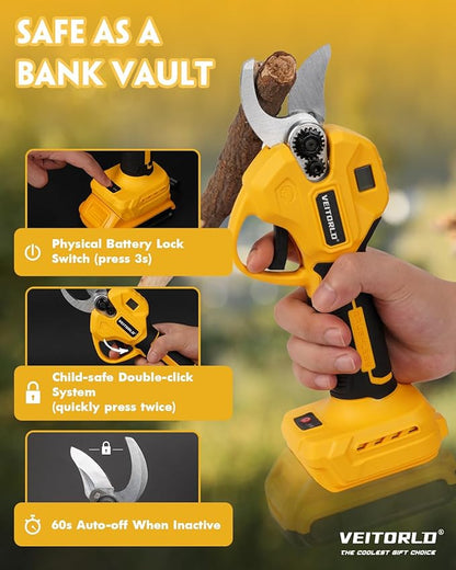 Brushless Electric Pruning Shears for DeWalt 20V Battery, Portable Cordless Branch Cutter Tree Trimmer with LCD Display＆Replaceable Blade, 30mm 1.2'' Cutting Diameter for Gardening Tree (NO BATTERY)