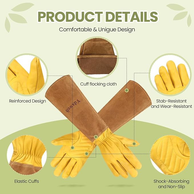 Long Gardening Gloves Women/Men Thorn Proof Rose Pruning Gauntlet Cactus Gloves Goatskin/Cowhide Garden Gloves(1 Pair)