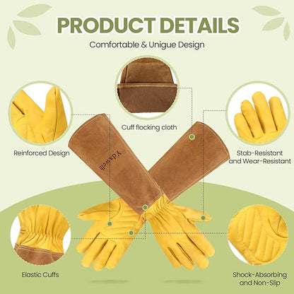 Long Gardening Gloves Women/Men Thorn Proof Rose Pruning Gauntlet Cactus Gloves Goatskin/Cowhide Garden Gloves(1 Pair)