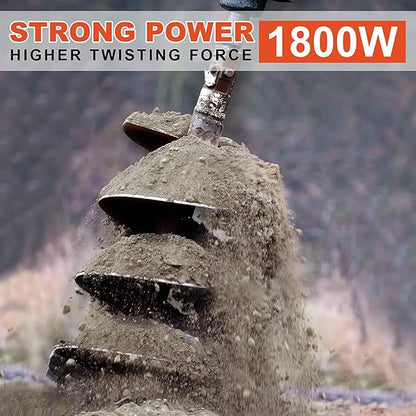 DC HOUSE 52cc 1800W Gas Powered Earth Auger EPA Certified Post Hole Digger, with 4 Drill Bits 4" 6" 8" 12" and 3 Extension Rods 8" 12" 20", Mixing Ratio 30:1, for Fence, Farmland and Garden