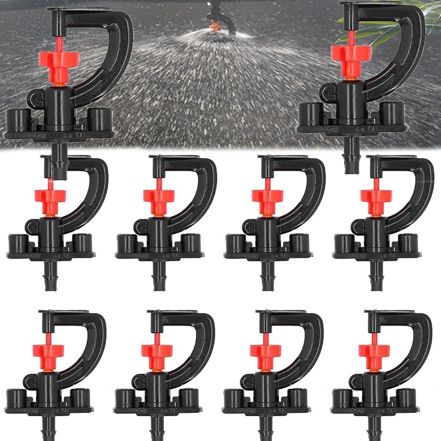 10 Set Drip Irrigation Sprayer Tips, G Type Micro Rotating Sprinkler, 360 Degree Drip Irrigation Emitters, Plastic Refraction Nozzle for Greenhouse, Garden Watering