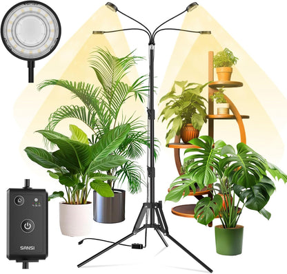 SANSI Grow Lights for Indoor Plants, 4 Head Dimmable Plant Lights for Indoor Growing, 40W 35"-65" Adjustable Standing Plant Grow Lights Indoor Tripod Auto On/Off Timer Grow Light