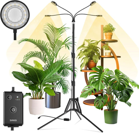 SANSI Grow Lights for Indoor Plants, 4 Head Dimmable Plant Lights for Indoor Growing, 40W 35"-65" Adjustable Standing Plant Grow Lights Indoor Tripod Auto On/Off Timer Grow Light
