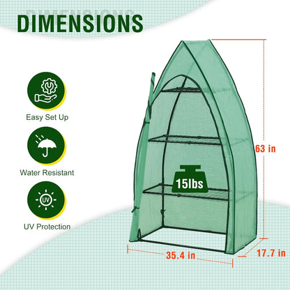 EAGLE PEAK 4-Tier Mini Greenhouse Portable Green House with Shelves & Weather-Resistant PE Cover, Small Greenhouse for Seedlings & Gardening Gifts, 35x18x63 in, Clear/Green