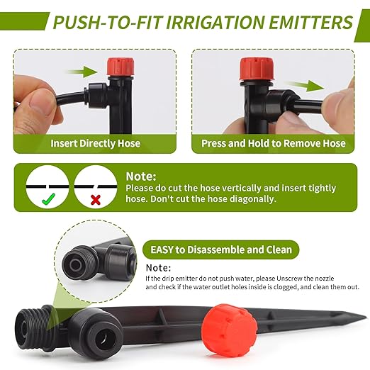 30 Pcs Easy-Connect Drip Emitters for 1/4 inch Drip Irrigation Tubing,Adjustable 360 Degree Water Flow Drip Irrigation Emitters Irrigation Drip Heads Irrigation Drippers for Garden Flower Plant