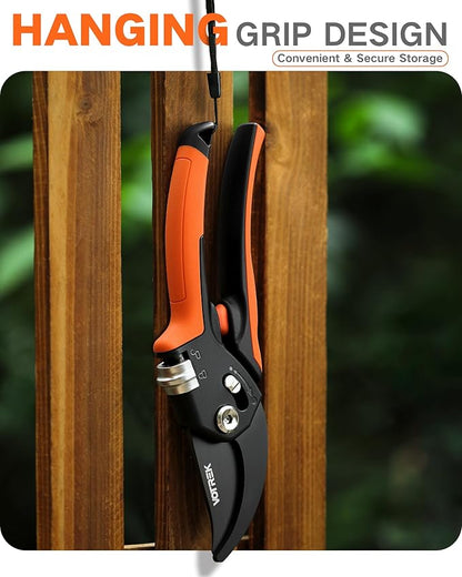 8.5" Pruning Shears for Gardening, 【Unique Stepless Handle Opening】Professional Bypass Garden Clipper, Heavy Duty Plant Pruners for Branch 【SK5 Steel Blades】【Built-in Spring】【All Hand Sizes】