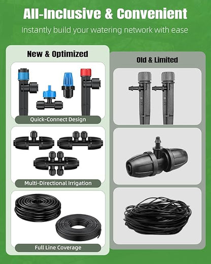 Pawfly 250 ft Drip Irrigation System, Quick-Connect Drip Irrigation Kit with 50ft 1/2" & 200ft 1/4" Tubing and Accessories, Garden Watering System for Greenhouse,Yards,Lawn,Raised Bed