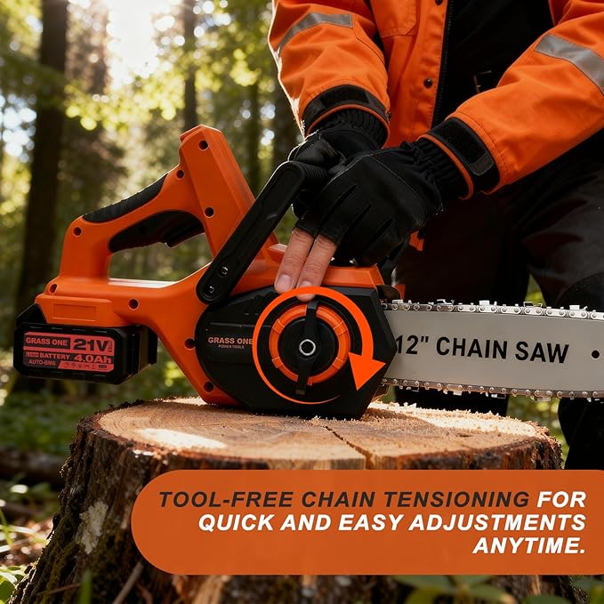 12-Inch Brushless Cordless Chainsaw, Electric Chainsaw with 49.6 FT/S Chain Speed & 42V (2 x 21V MAX) 4.0Ah Batteries with Power Display, Auto Oiling, Wood Cutting & Tree Trimming, Power Gift For Dad