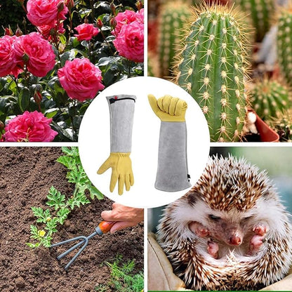 Gardening Gloves for Women/Men - Adjustable Cuff Goatskin Leather Elbow Long Sleeve Garden Gloves Gauntlet Puncture Thorn Proof Cactus Planting Rose Pruning Gloves Protective Work Gardener Gifts