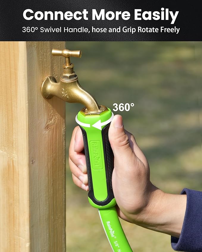RAINPOINT Garden Hose 50ft - Flexible Heavy Duty Water Hose with Swivel Handle - Lightweight, Hybrid Rubber, 5/8", Male to Female