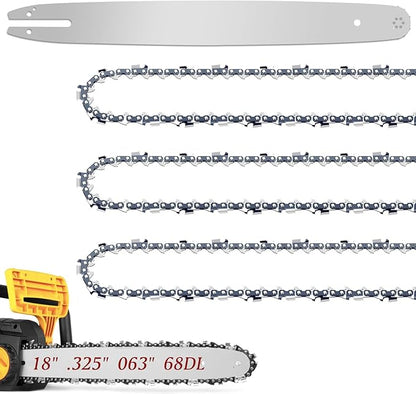 18 Inch Chainsaw Bar and Chain Combo Fit Stihl .063" Gauge .325" Pitch 68 Drive Links, Replacement Chains Fit Stihl 021 023 025 MS250 MS361 MS230 MS210 26RS 68, for Oregon L68 (3 Chains+ 1 Bar)