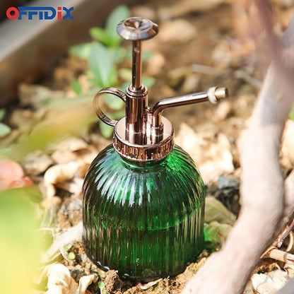 OFFIDIX Plant Mister Spray Bottle Glass Mister for Inside 6.3" Tall Vintage Style with Bronze Plastic Top Pump One Hand Watering Can for Indoor Potted Plants Terrariums Green