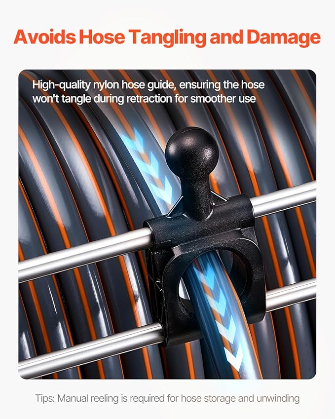 VEVOR Stainless Steel Garden Hose Reel Wall/Floor Mounted, Heavy Duty Manual Hose Winder Holds 150 ft 5/8 in Water Hoses, Outdoor Reel with Brass Fittings & 5 ft Leader Hose for Lawn, Yard, Garage