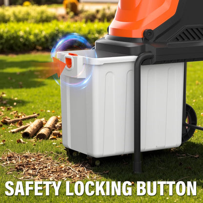 MAXLANDER 15-Amp Electric Wood Chipper, Shredder Mulcher with 50L Collecting Bin, 1.8-Inch Cutting Diameter for Mulching, Composting and Yard Cleanup 15:1 Reduction