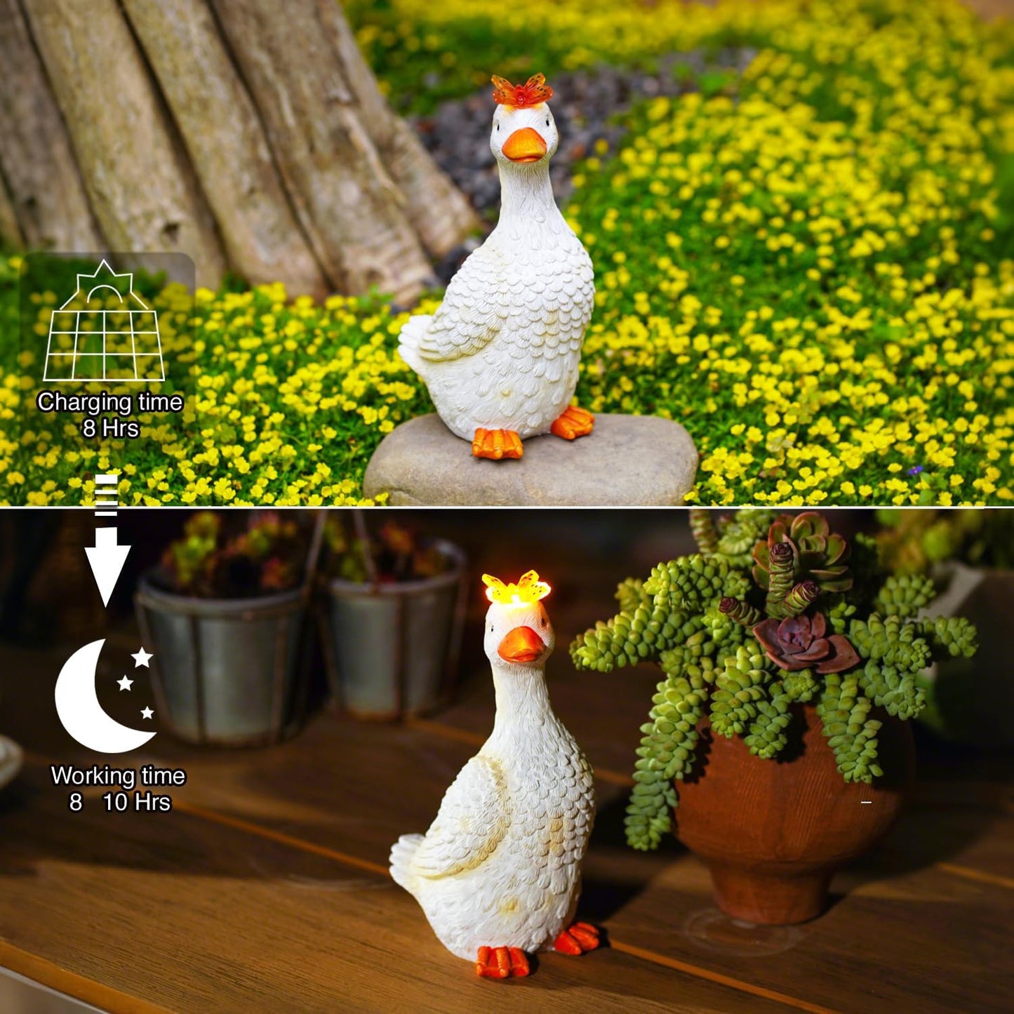 Goodeco Garden Goose Statue with Solar Butterfly - Outdoor Goose Decor for Unique Gifts for Mom & Garden Lovers (Off White)