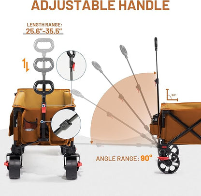 Timber Ridge 47" L Collapsible Wagon with Tailgate & Brake, 300lbs Heavy Duty Beach Wagon with All-Terrain Big Wheels, 250L Foldable Utility Cart for Sand Camping Sports Shopping, Orange