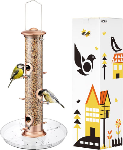 iBorn Bird Feeders Seed Catcher for Outside Hanging 6 Port Bird Feeder for Cardinal Birds Aluminium Metal,Brushed Copper Finishing 14 Inch 6 Port (Seed is not Included)
