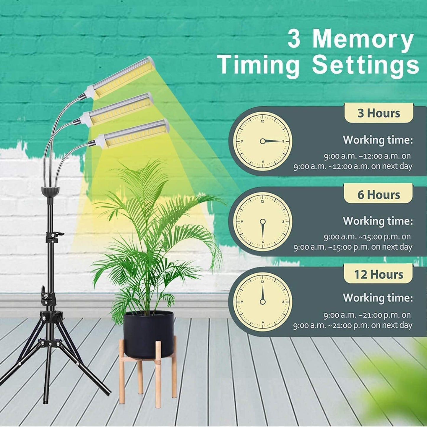 Plant Grow Light，Grow Light for Indoor Plants with 20-60'' Height Adjustable- Full Spectrum Timer, 3 Switch Modes, Adjustable Tripod Stand & Gooseneck for Larger Plants (Tri Heads)