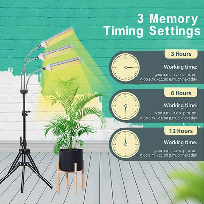 Plant Grow Light，Grow Light for Indoor Plants with 20-60'' Height Adjustable- Full Spectrum Timer, 3 Switch Modes, Adjustable Tripod Stand & Gooseneck for Larger Plants (Tri Heads)