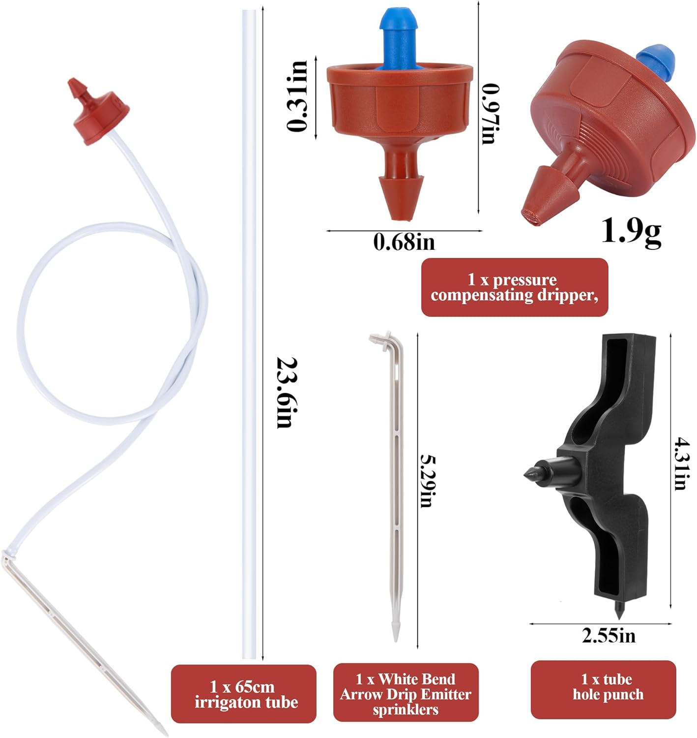 20 Pack Automatic Irrigation Dripper Stake Assembly,0.5 GPH Irrigation Dripper Emitters for 1-Way 25.6 inch Irrigation tubing,Drip Emitters Bend Arrow Sprinklers for Garden Pots Irrigation Systems