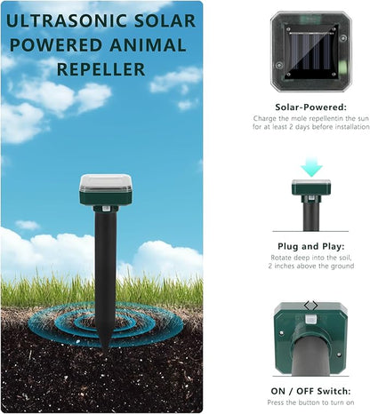 8 Pack 2025 Upgraded Solar Ultrasonic Animal Repellent Outdoor – Motion Activated Deer, Squirrel, Cat, Raccoon, Dog & Bird Deterrent with Ultrasonic Sweep for Garden Yard