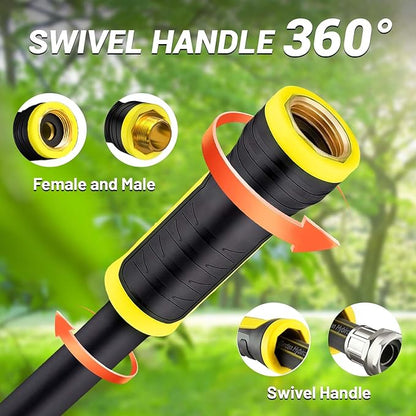 Garden Hose 50FT with 10 Pattern Spray Nozzle - PHLEX PRO Heavy-Duty Premium 5/8'' Rubber 3-Layer Water Hose - Innovation Flexible Hybrid Lightweight Water Hose, Full Brass Fittings (RyobiGreen)