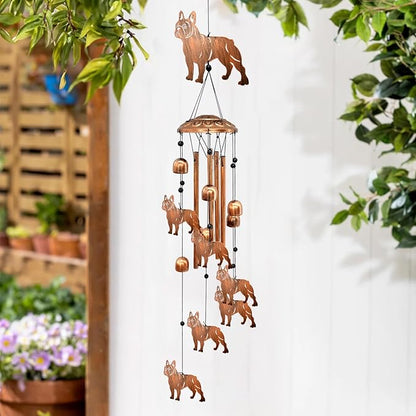 French Bulldog Wind Chimes for Outside, Metal Windchimes Outdoors Birthday Gifts for Women Memorial Sympathy Wind Chimes for Patio Garden Yard