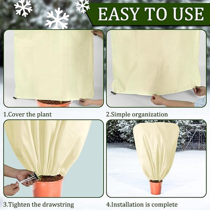 8 Pcs Plant Covers Frost Protection Bag 47" x 31.5" Winter Reusable Plants Jacket with Drawstring Shrub Protection Wraps Bags Frost Blanket for Winter Outdoor Garden Plants