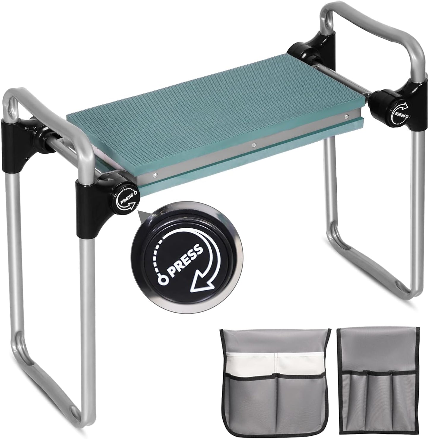 Garden Kneeler and Seat, 2024 Upgraded Foldable Heavy Duty Kneeling Bench with 2 Tool Bags and Widen Soft EVA Foam Pad for Senior, Green