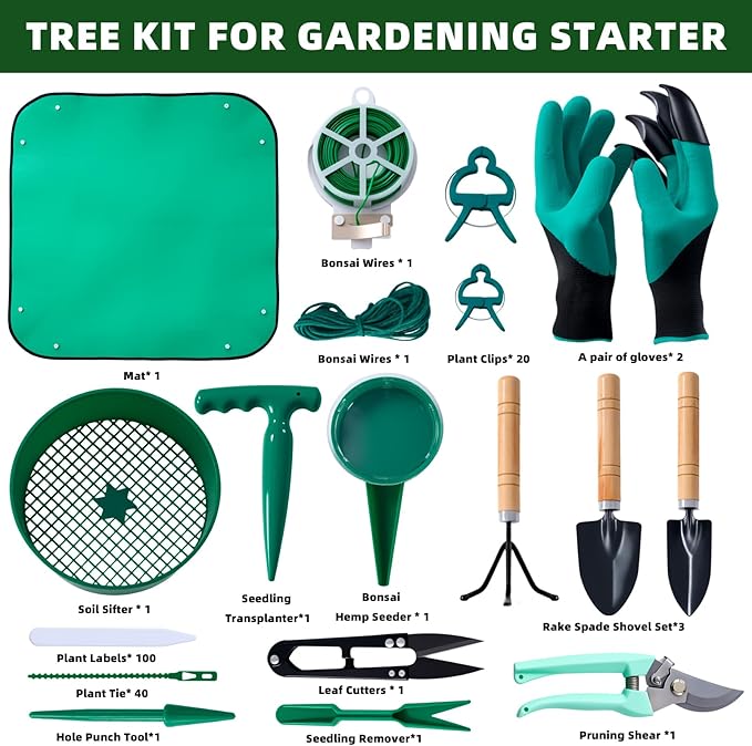 Gardening Tool Set 175pcs – Bonsai & Succulent Care Kit, BPA-Free Plastic, Organic Non-GMO – Stress Relief Gift for Parents, ADHD, Autism – Perfect for Balcony, Yard, Bedroom
