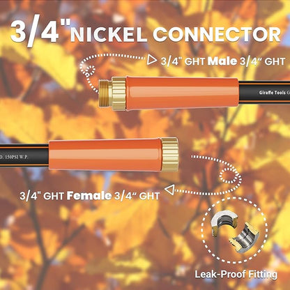 Giraffe Tools Garden Hose 25ft x 3/4", Heavy Duty Water Hose, Flexible, Hybrid Lightweight Hose with Swivel Handle, Male to Female Fittings, Burst 600 PSI