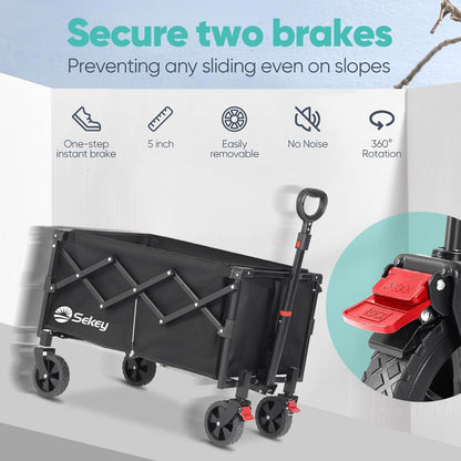 Sekey Collapsible Wagon Cart Foldable with 220LBS Weight Capacity, Lightweight Portable Folding Grocery Shopping Cart with Wheels for Camping Sports Beach and Shopping.Black