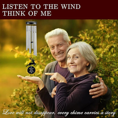 Wind Chimes for Outside, 32" Memorial Wind Chimes for Loss of Loved One Mother Father, Memorial Sympathy Gift Outdoor Garden Patio Decor, Deer Xmas Decorations (Silver)