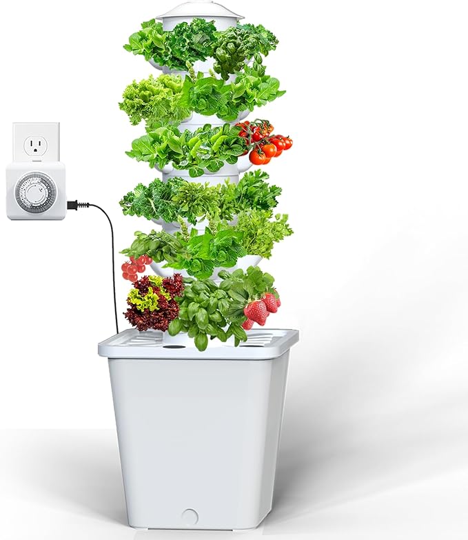Hydroponics Growing System, 30-Plant Indoor Hydroponic Tower with Pump System, Plants Germination Kit, Smart Aeroponic Herb Garden, Vertical Hydroponic System for Gardening Lover (No Seed)