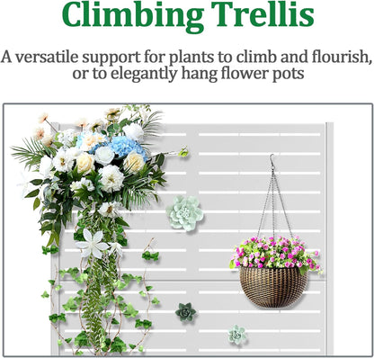 Metal Raised Garden Bed with Trellis, 2 in 1 Trellis with Planter Box & Privacy Screen for Climbing Plants, Vine, Outdoor Standing Flower Beds with Drainage Holes, 35.4"L x 15.7"W x 70.9"H, White