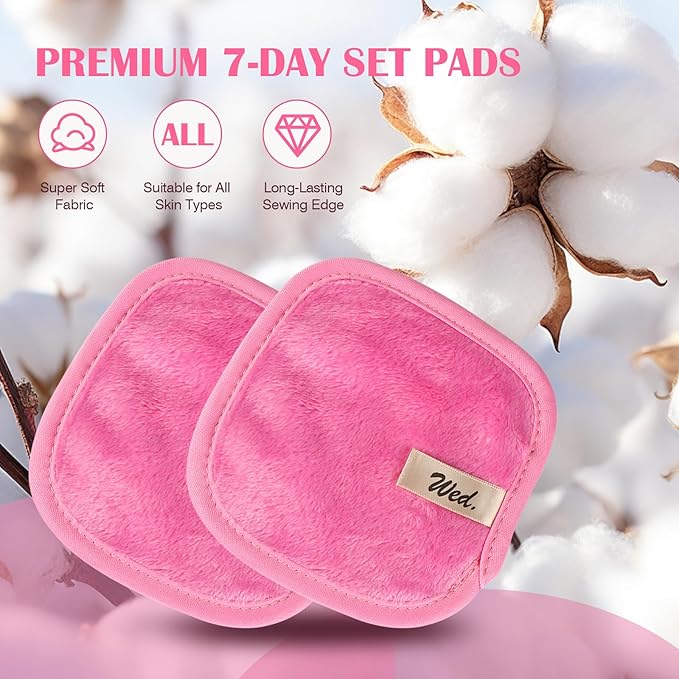 Orighty Makeup Remover Cloths 7-Day Set, Premium & Reusable Makeup Remover Pads, Erase Make-up With Just Water, Make-up Set For Eyes, Lips, Foundation and more, Ideal Choice For Women (Pink)