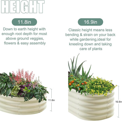 12" Tall White Oval Galvanized Steel Raised Garden Bed - 7x3ft Modular Metal Planter Box for Outdoor Gardening | Durable Metal Raised Flower Beds Outdoor Large Planters for Porch & Yard