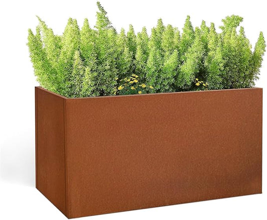 Corten Steel Corner Metal Planter Box L36 x W12 x D16 Rusted Garden Steel Planter Pot for Patio Modern Farmhouse Rustic Design (L36 x W12 x D16, Rusted)